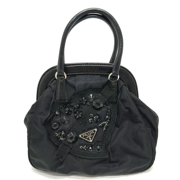 PRADA Evening bear Bijoux Bags Hand Bag Nylon / Leather Black - Picture 1 of 14